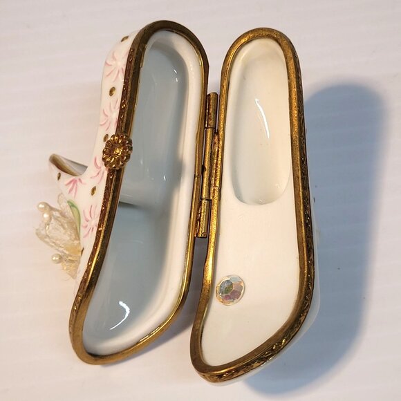 Limoges France Ladies Shoe Hinged Trinket Box Peint Main Vintage Wedding - Picture 6 of 8